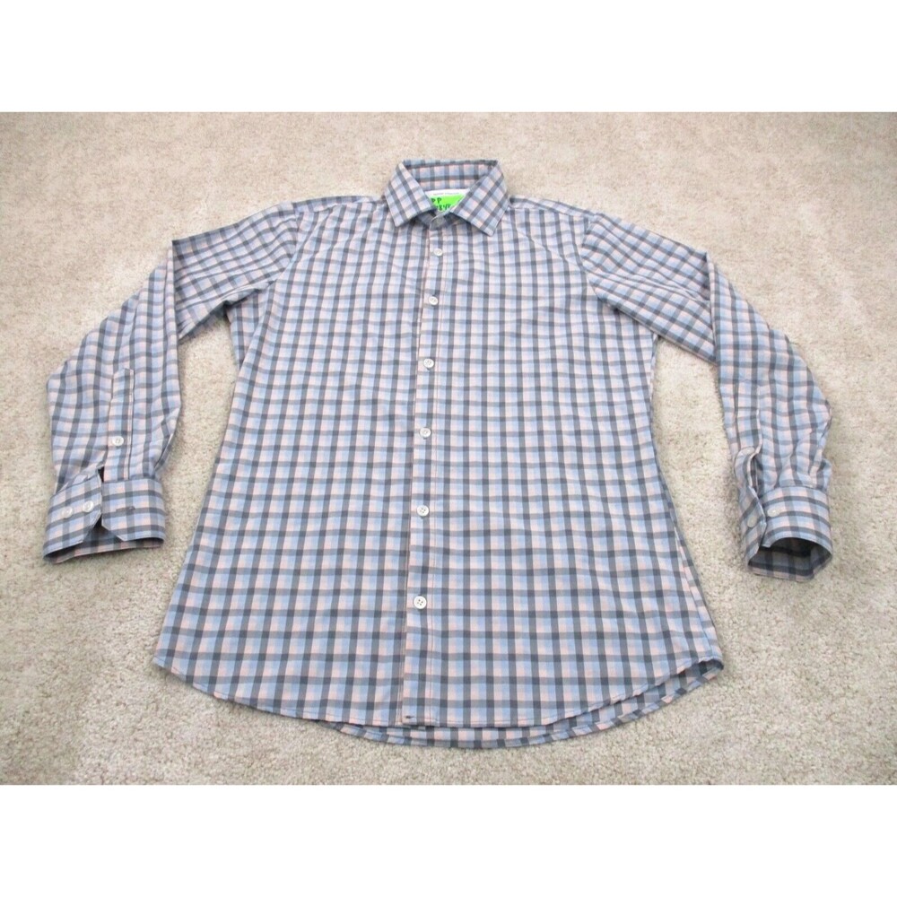 Mizzen Main Shirt Men Small Trim Fit Leeward Blue Pink Performance Button Up USA